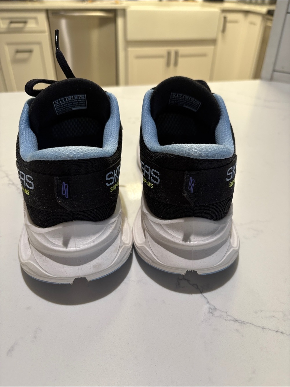 Skechers Black Athletic Sneakers with Light Blue and Neon Accents - Picture 8 of 10